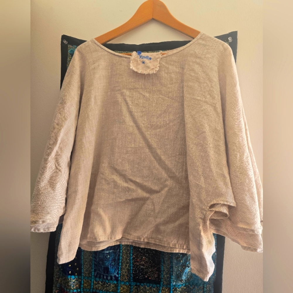Yuvita 100% LINEN Cropped Top Size XL Bell Dolman Sleeves